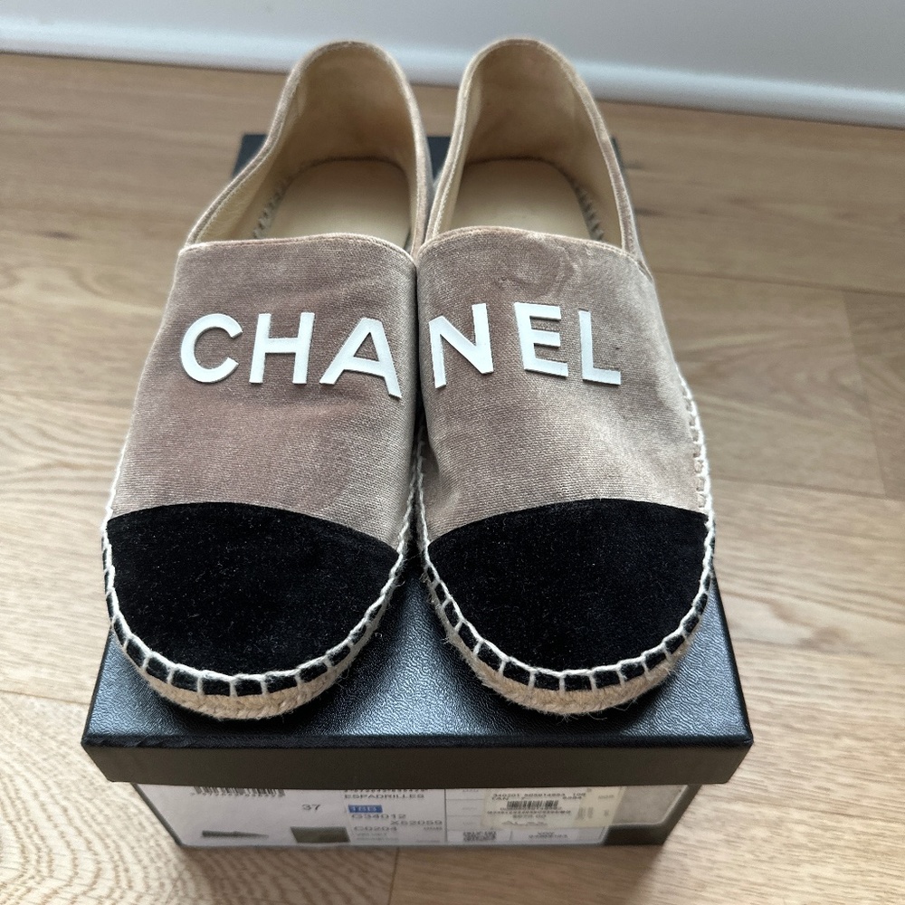Authentic Chanel velvet espadrilles